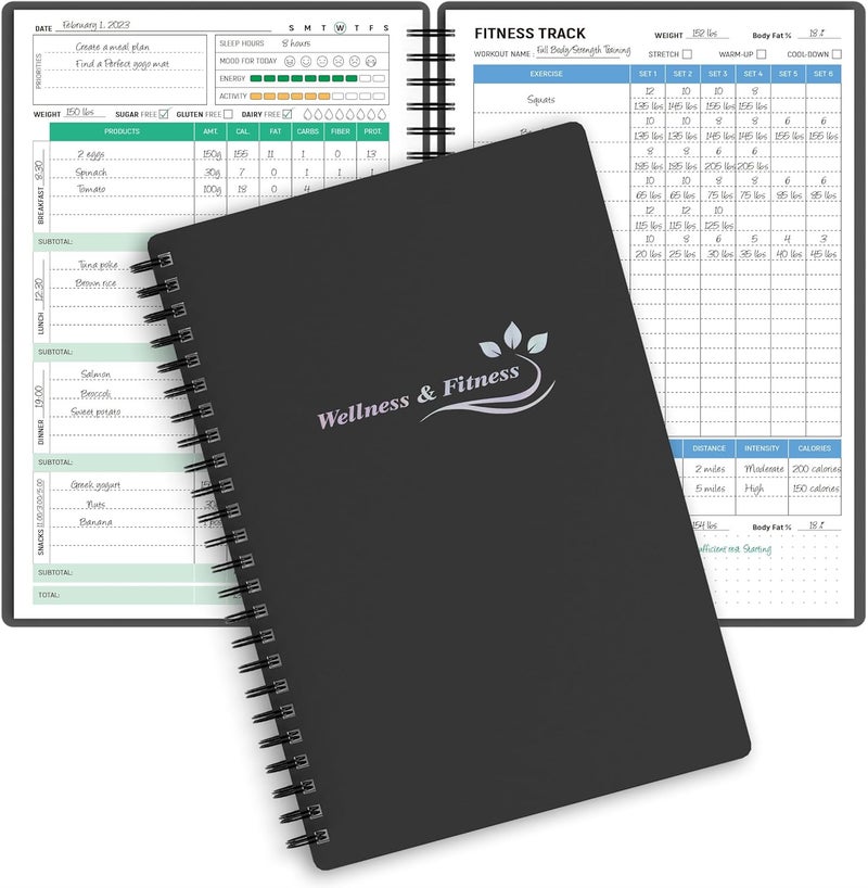 snootion Wellness Planner & Fitness Log - Daily Diet & Health Journal with Weight Loss, Wellness Journal Notebook for Tracking Fitness, Sleep, Nutrition, Meal, Habits, A5(5.8 x 8.6 inch) (Black Silvery) - Image 1